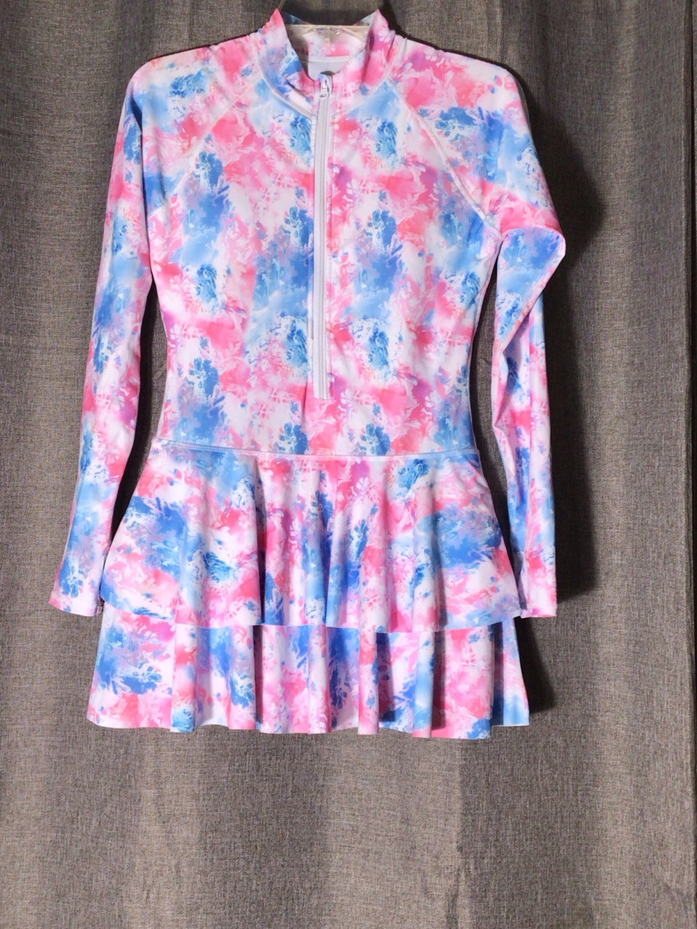 Pink & blue tie-dye long sleeve rash guard swimsuit